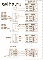 Пример подключения БУИР-301-16 к некоторым видам датчиков, выпускаемых ЗАО НПП «СЭлХА»