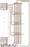 Схема подключения датчиков вибрации ДВЦ-301 к СМК-302-2-8Ц